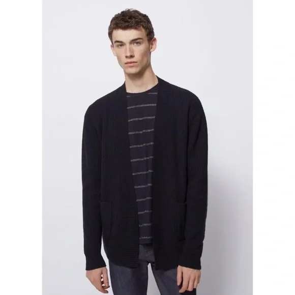 BLDWN Glenn 100% Merino Wool‎ Black Cardigan Men's Medium